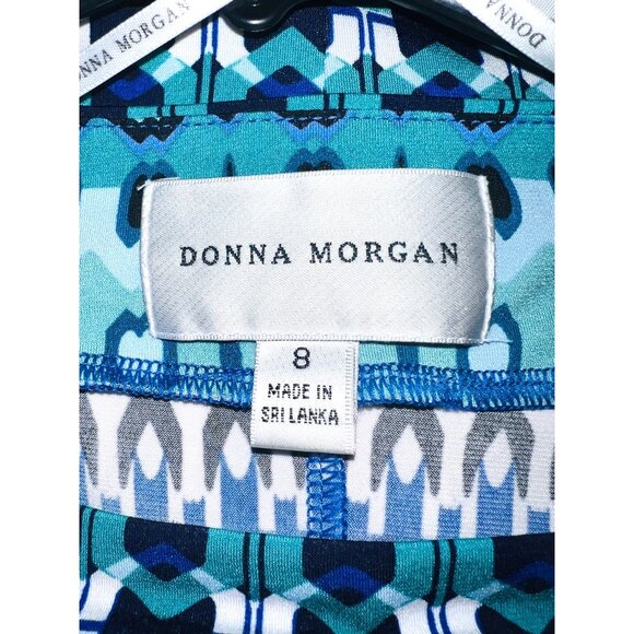 Donna Morgan Blue & White Geometric Print Dress Size 8 Polyester Blend - Picture 3 of 4